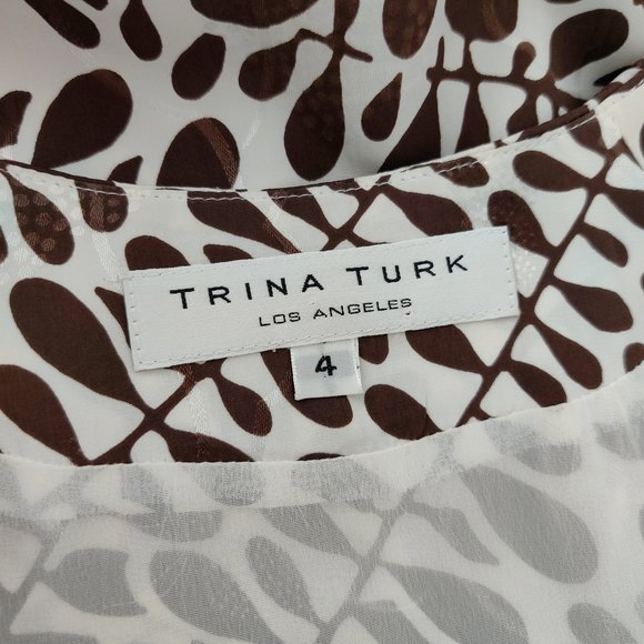 Trina Turk  Womens Leaf Print Square Neck Shift Dress White Brown Size 4 - Picture 3 of 4